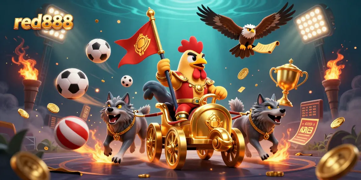 Engage in thrilling sports betting actions with red888, featuring a dynamic scene of a rooster warlord.