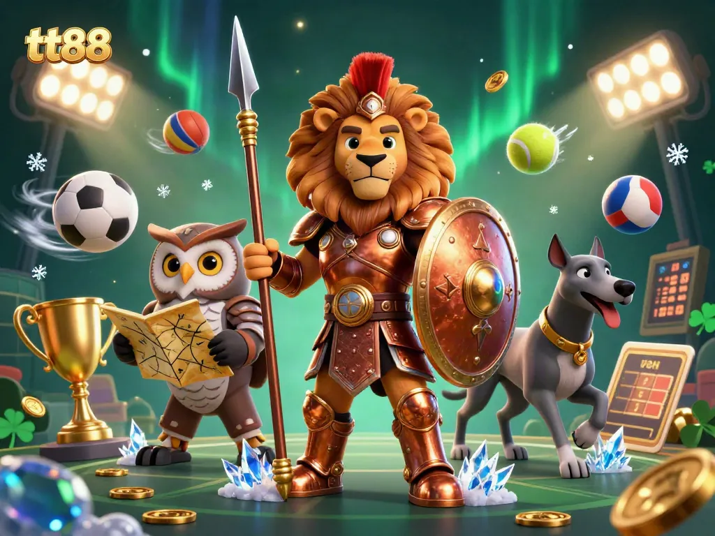 Engage in thrilling gameplay with tt88 as Spartan lion, owl, and greyhound compete in a vibrant casino.