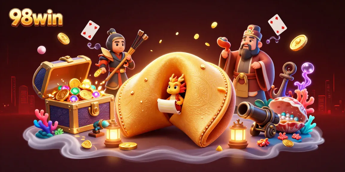 Engage in winning strategies at 98win with a vibrant 3D casino-themed illustration showcasing dynamic game elements.