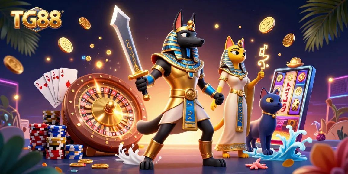 Play wins with TG88 in a vibrant 3D casino scene full of action and excitement.