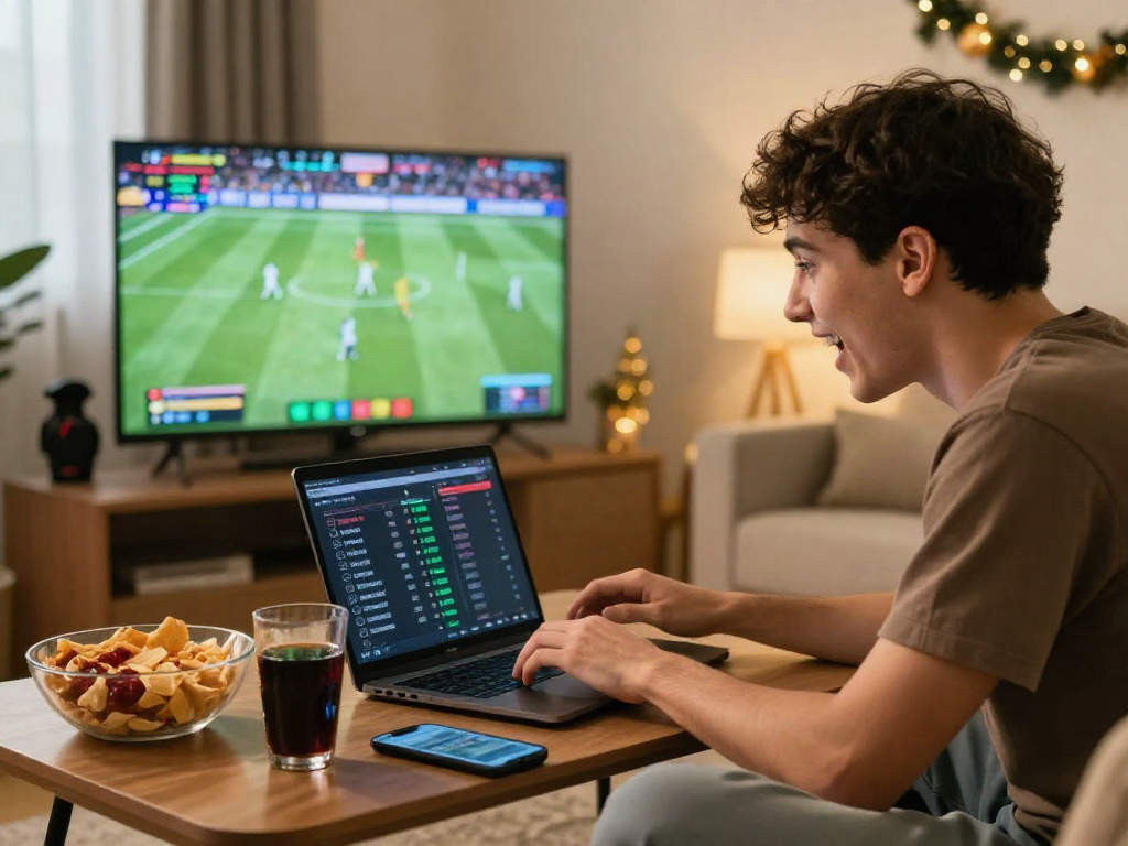 TK 999 online sports betting excitement at home during game day.