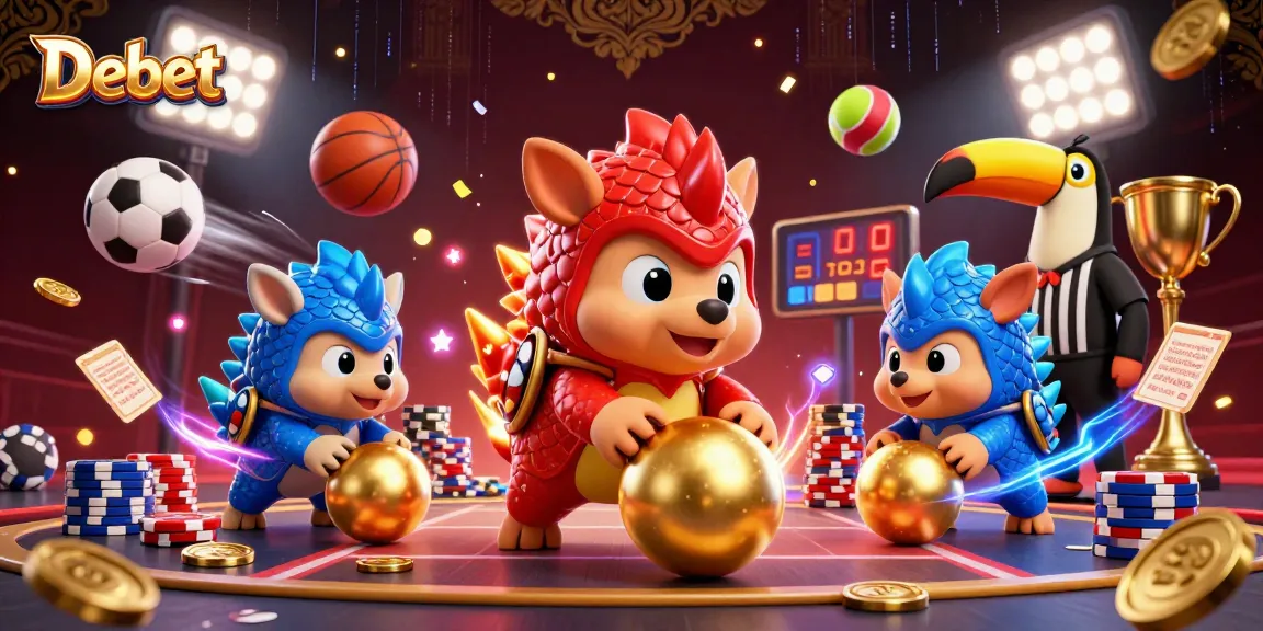 Debet pangolins bowling through poker chips and sports balls in a vibrant casino scene.