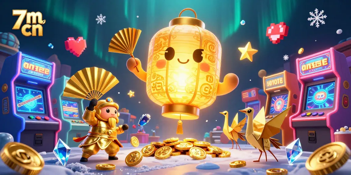 Immerse in the excitement of 7m cn with a vibrant 3D casino scene featuring golden lanterns and games.