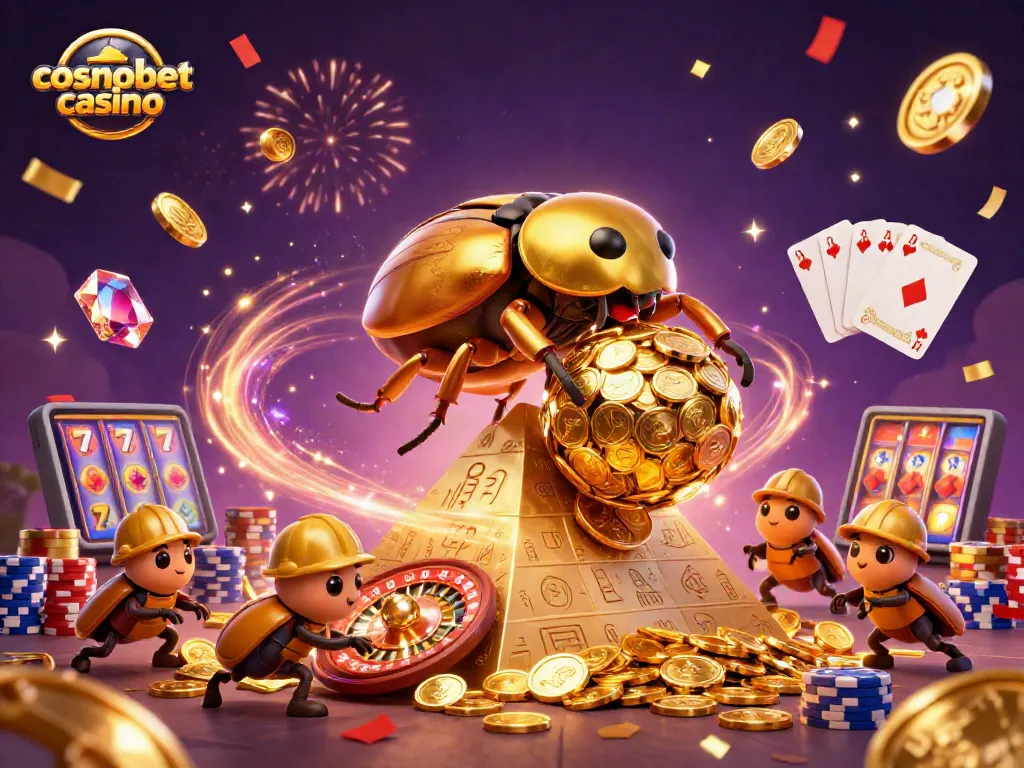 Playing at cosmobet casino involves a vibrant scene filled with golden coins and thrilling gaming activities.