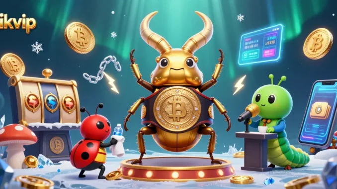 Experience exciting gaming at rikvip with vibrant slot reels and digital currency elements.