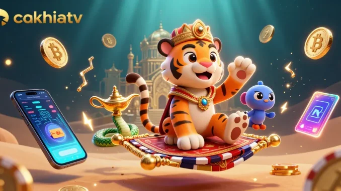 Engage with cakhiatv's thrilling online gaming experience featuring a dazzling Arabian sultan scene.