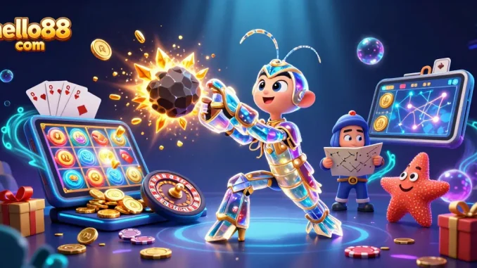 Experience thrilling gameplay at hello88 com as a mantis shrimp bursts through coins in a vibrant casino adventure.