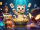 Experience FUN88 adventures as a mummy cat emerges in a vibrant pyramid casino scene.