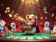 Experience the excitement of go 88 with a vibrant casino scene featuring a penguin playing an organ, surrounded by poker elements.