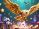 Experience thrilling gameplay at hay with a golden eagle diving through holographic cards.
