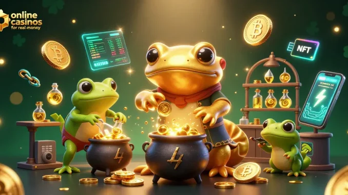 Engage in exciting gameplay at online casinos for real money with a magical alchemy scene.